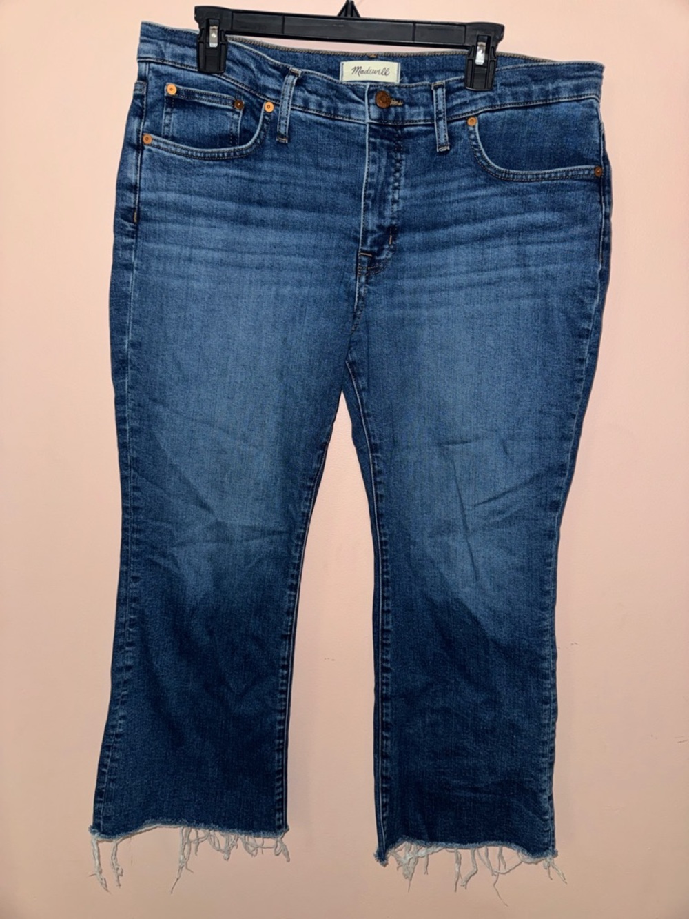 Madewell Medium Blue High-Rise Cropped Raw-Hem Jeans 32 petite